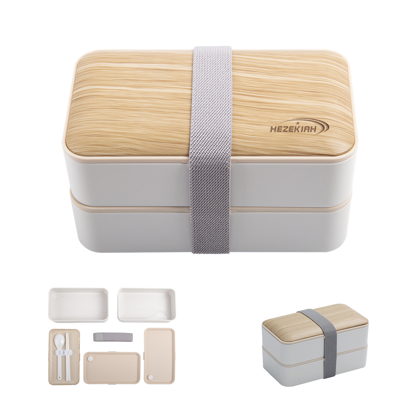 Double Layered Wood Grain Lunch Box