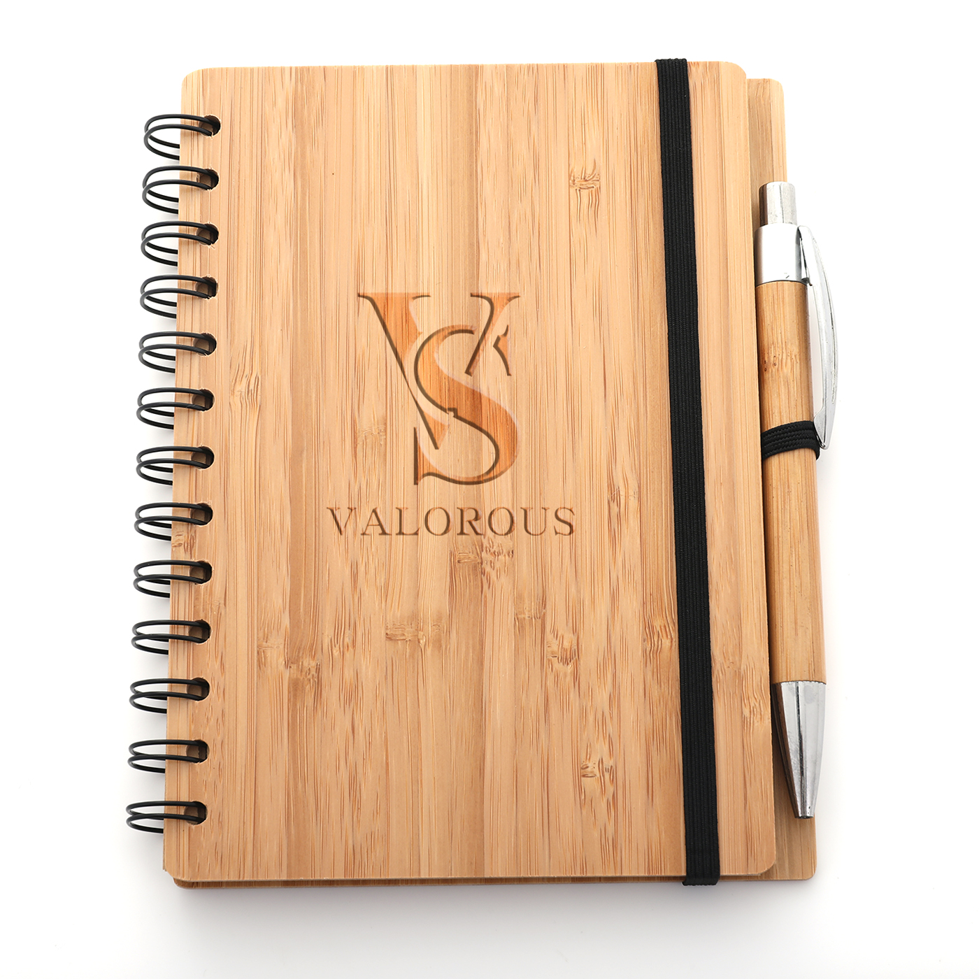 Bamboo Covered Spiral Notebook With Pen