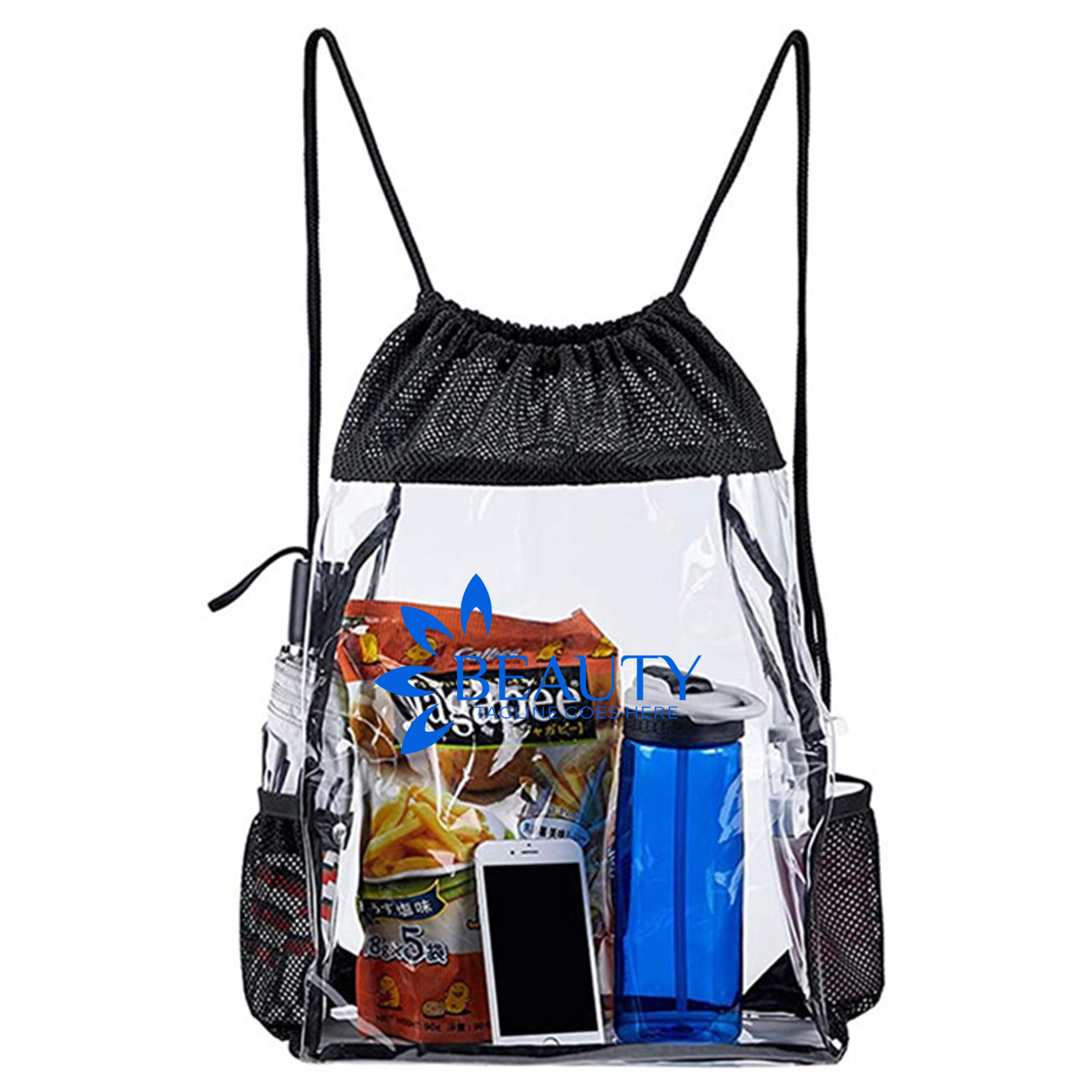 Clear Drawstring Backpack With Bottle Holder