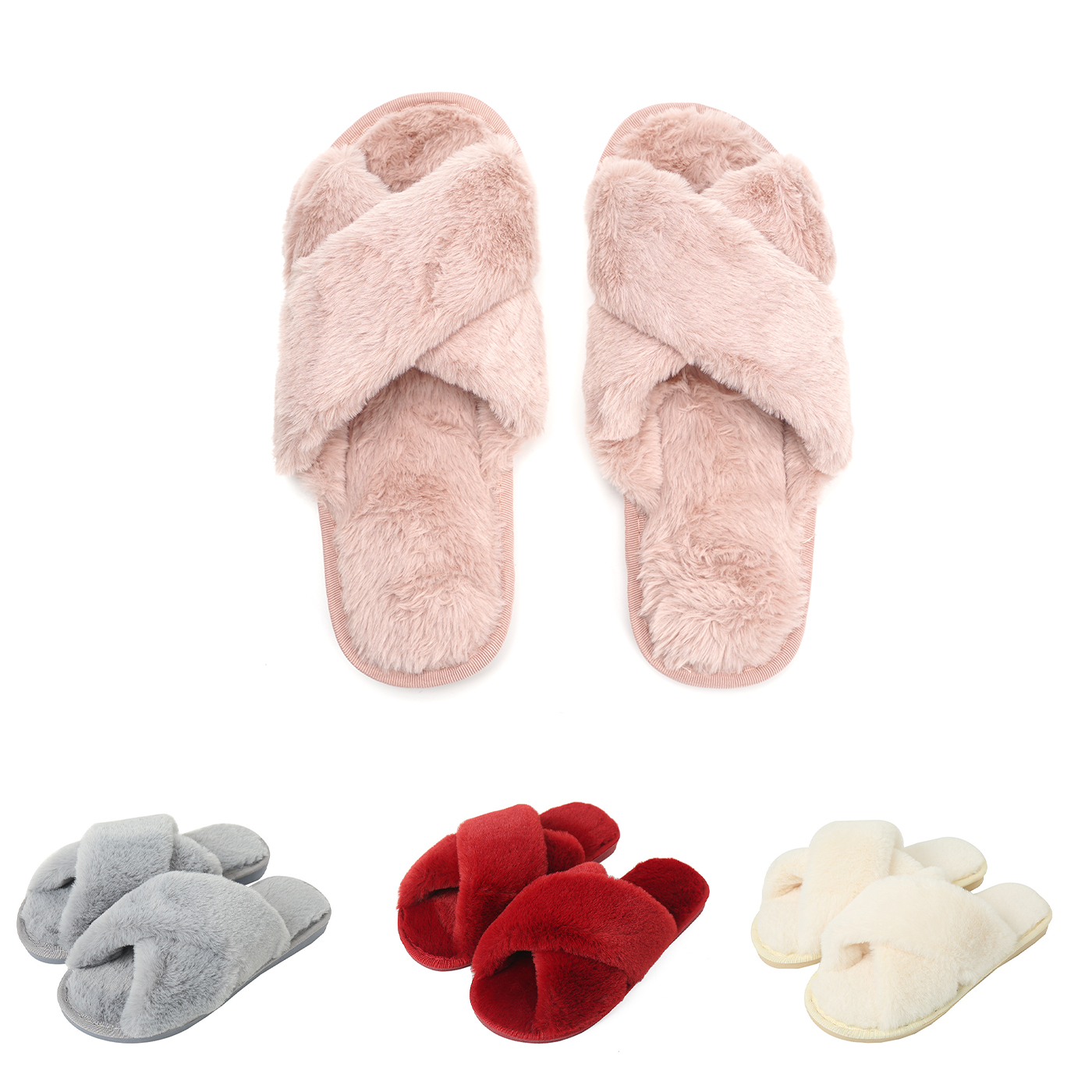 Cross Band Fuzzy Slippers