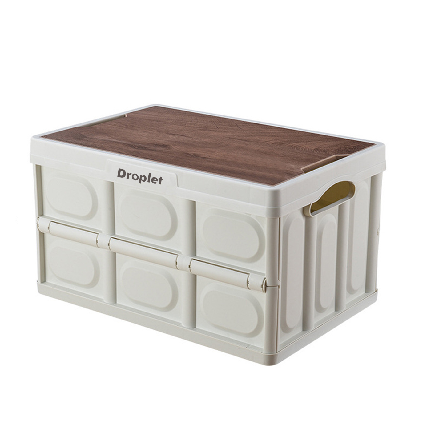 Collapsible Storage Bin with Wooden Lid