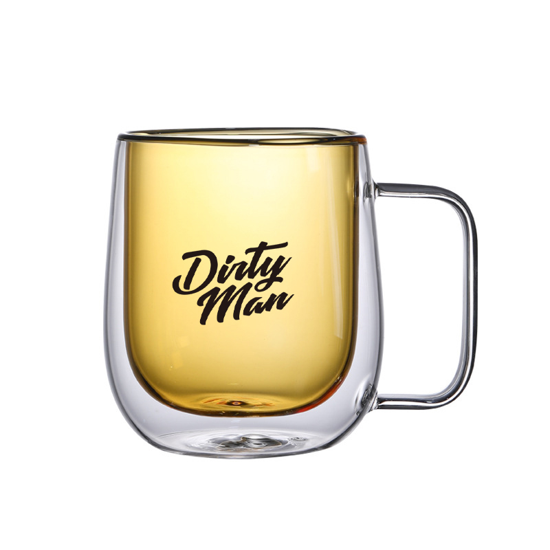 250ml Double Layer Colored Clear Coffee Mug With Handle