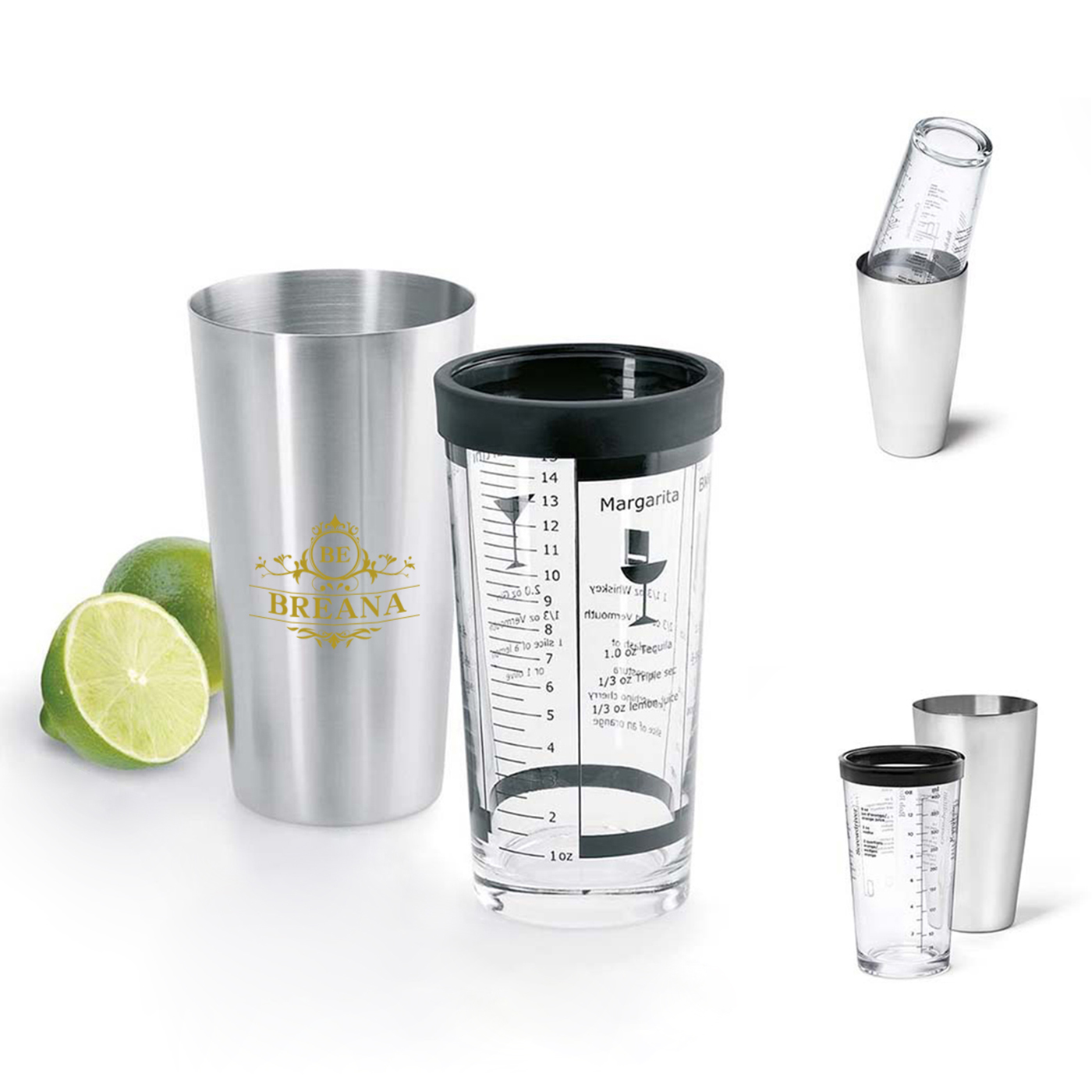 Stainless Steel And Glass Cocktail Shaker