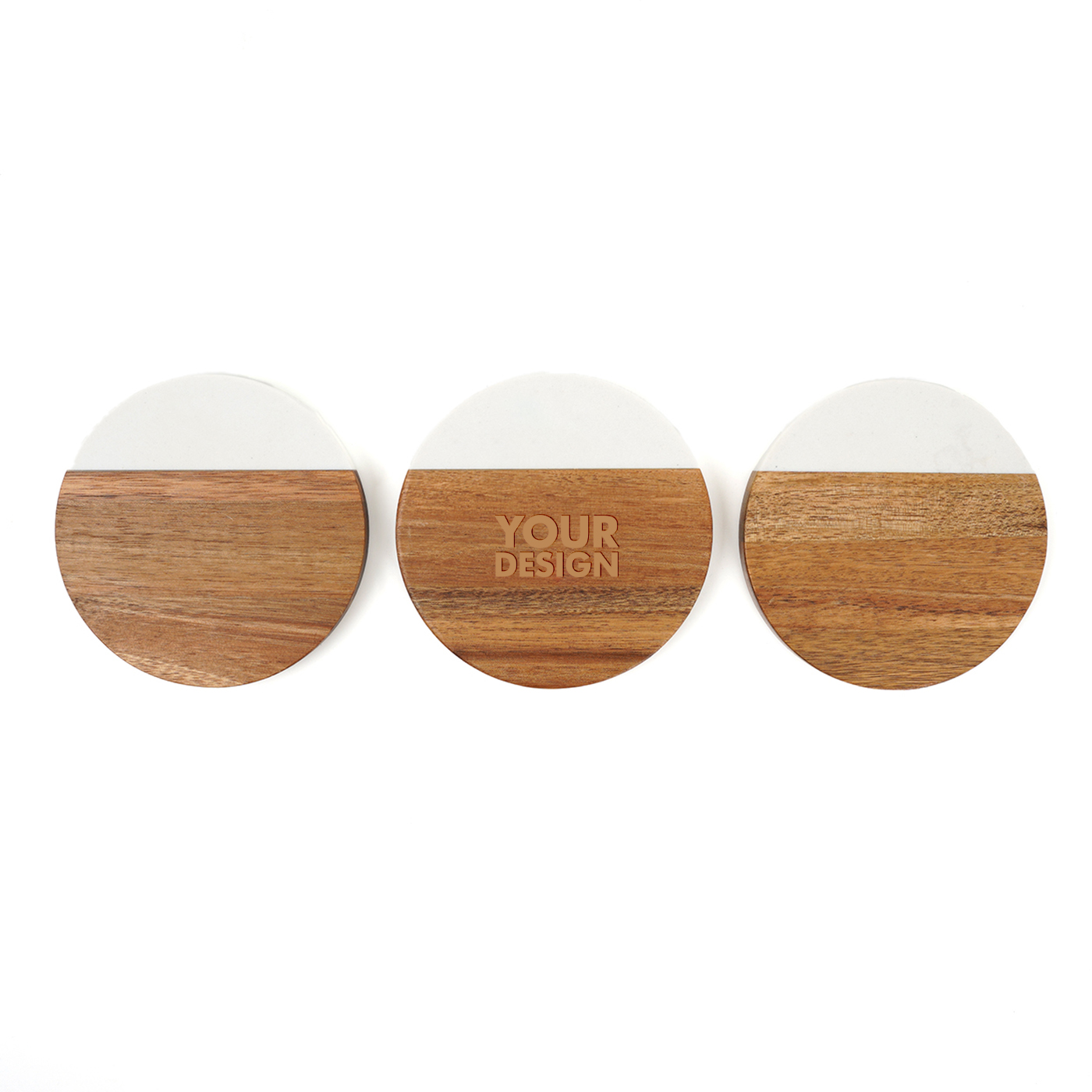 Promotional Round Wood & Marble Coaster