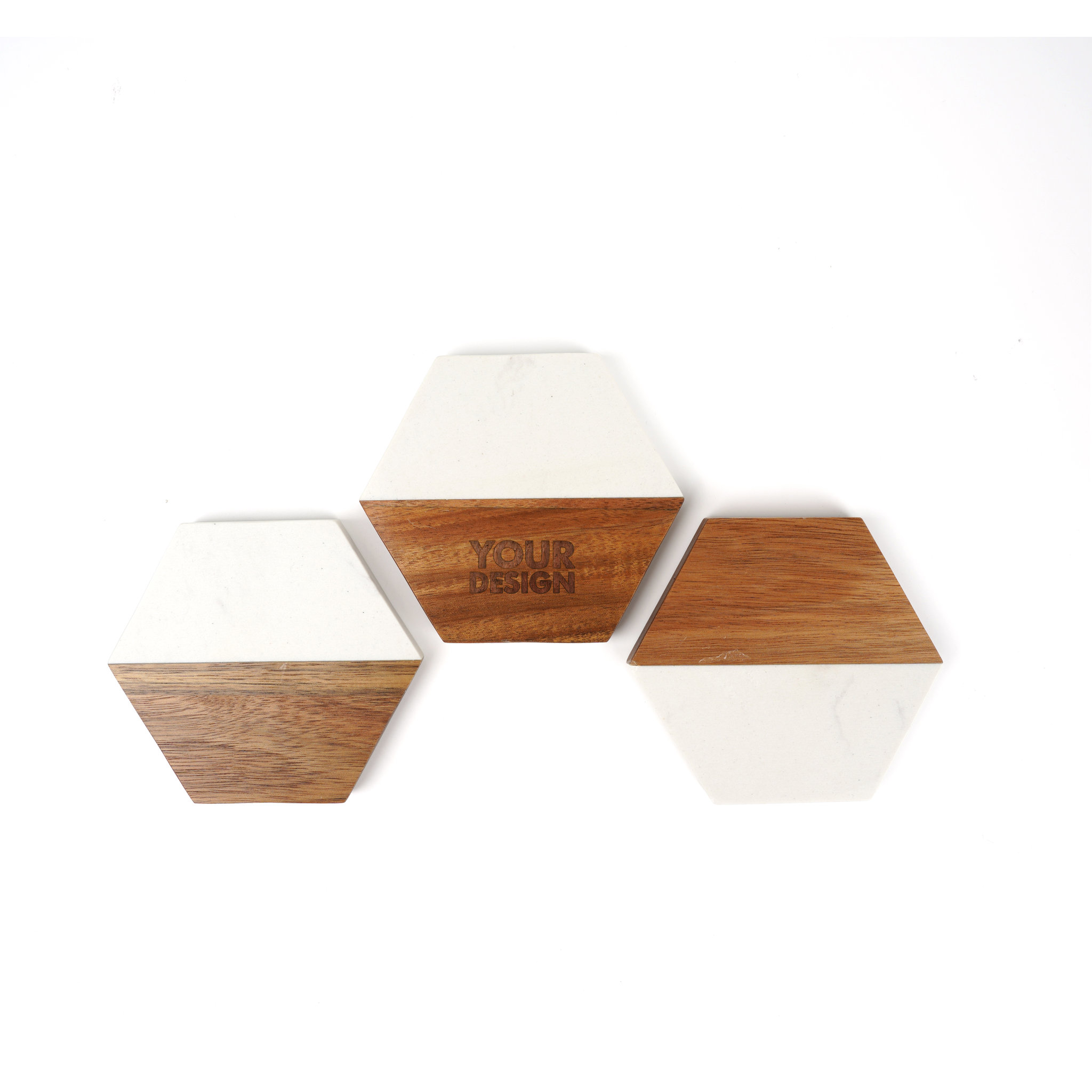 Promotional Wooden Marble Hexagon Coaster