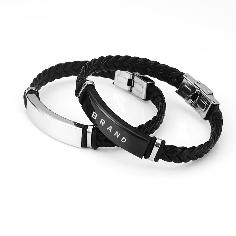 Woven Leather Bracelet With Stainless Steel Clasp