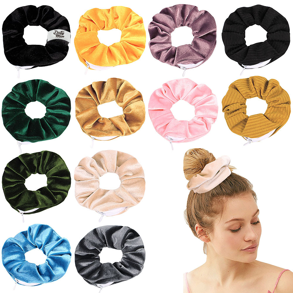 Velvet Scrunchies With Hidden Zipper Pocket