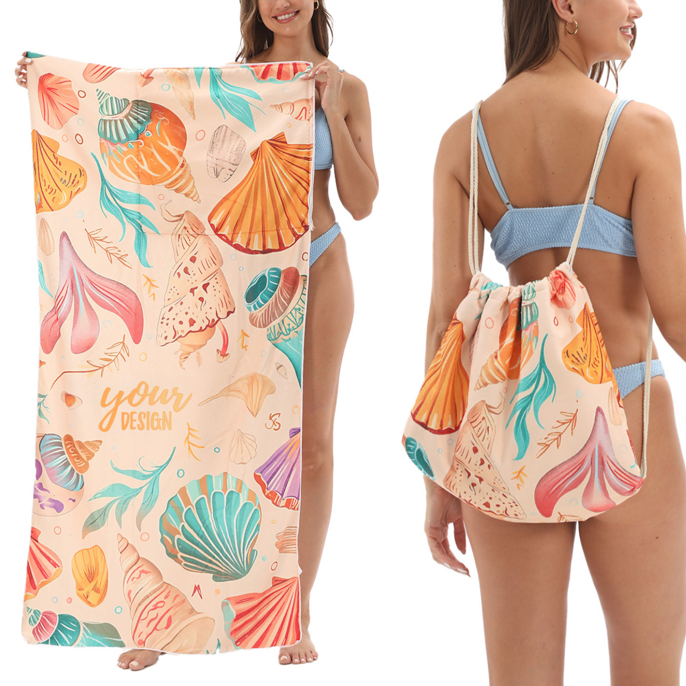 Multi-purpose Beach Towel Drawstring Bag