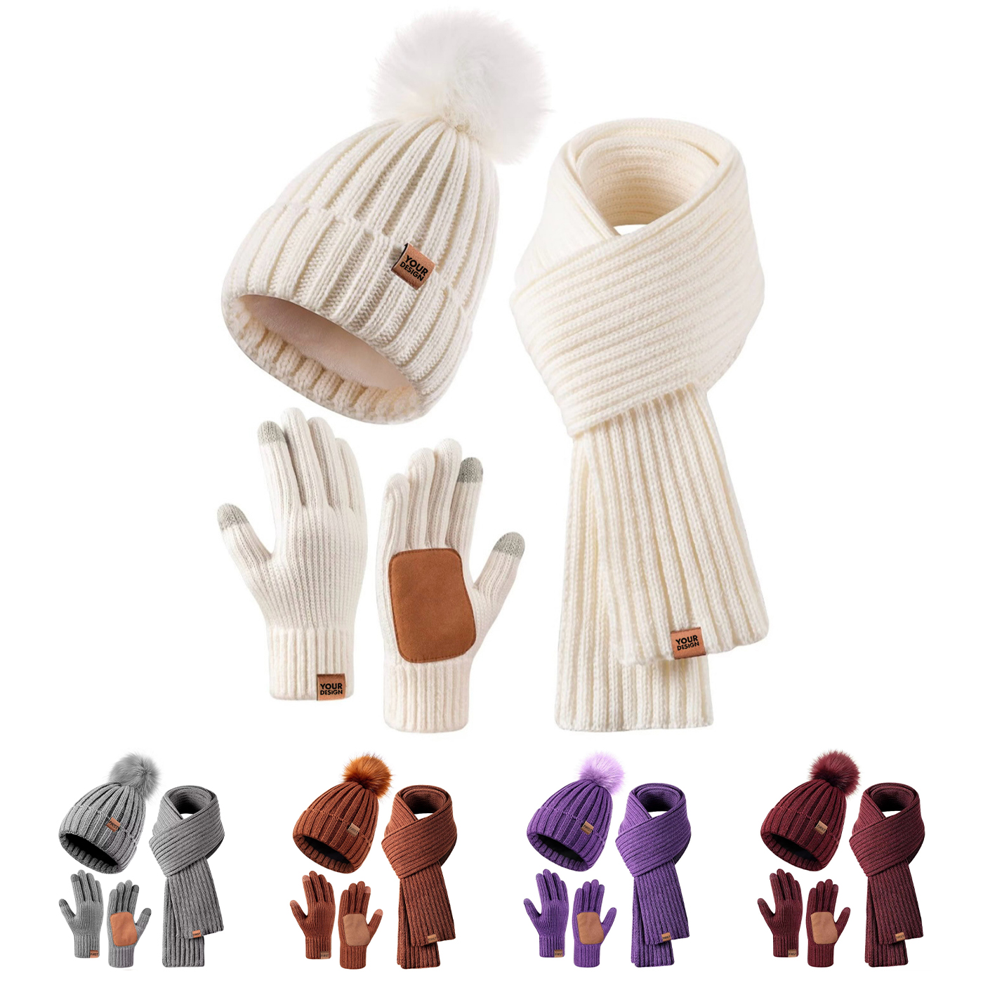 Winter Bobble Hat Scarf Gloves Set