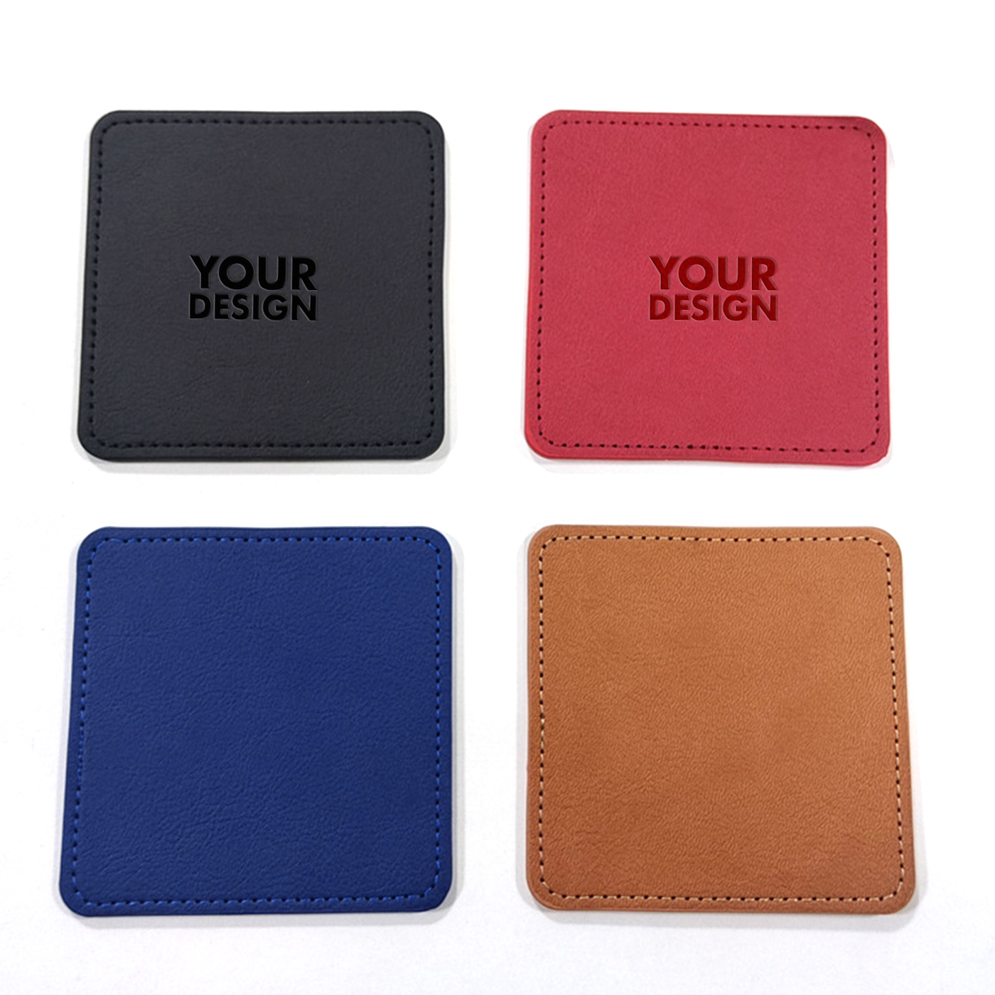 Customizable 4-Piece PU Leather Coaster Set