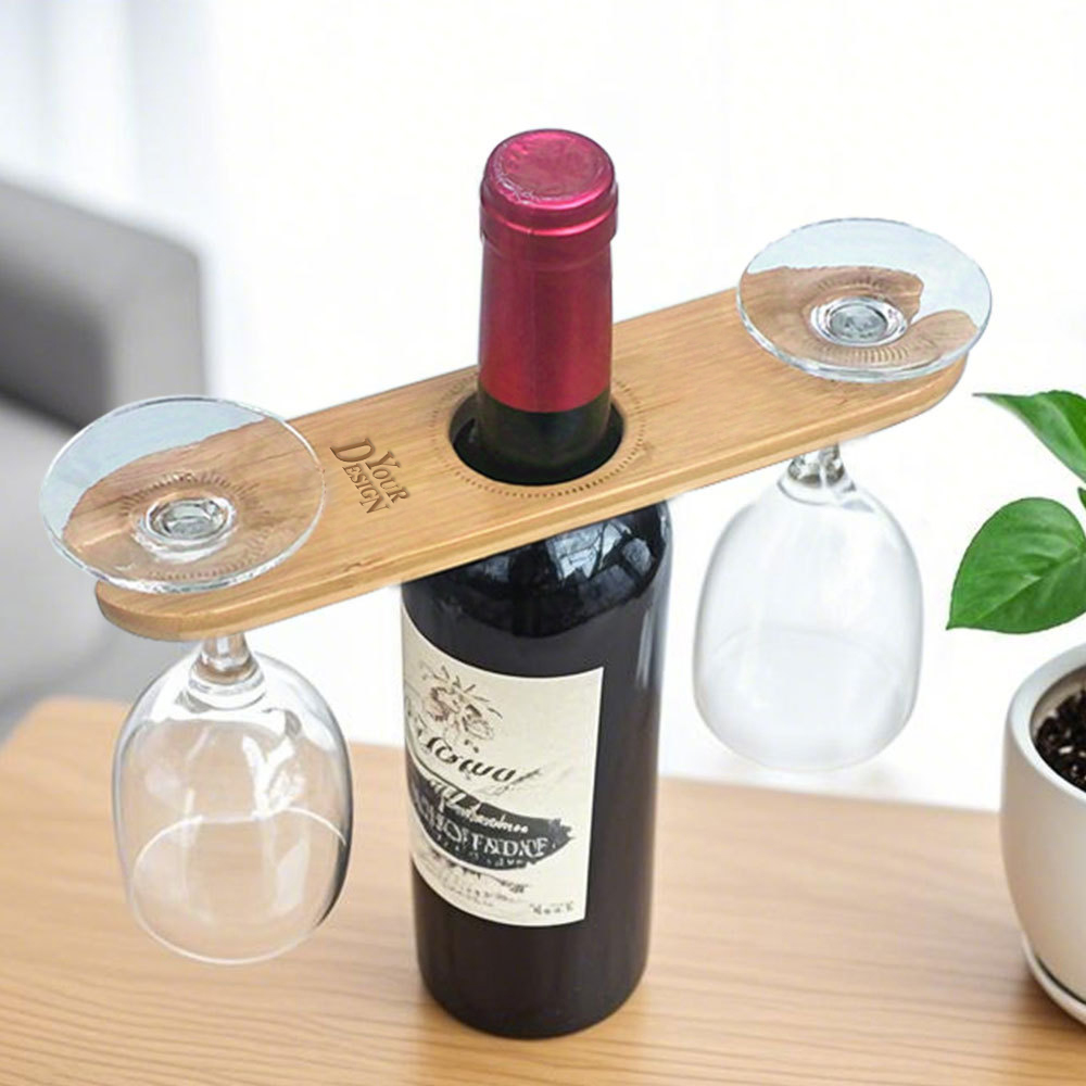 Wooden Wine Bottle And Glass Holder