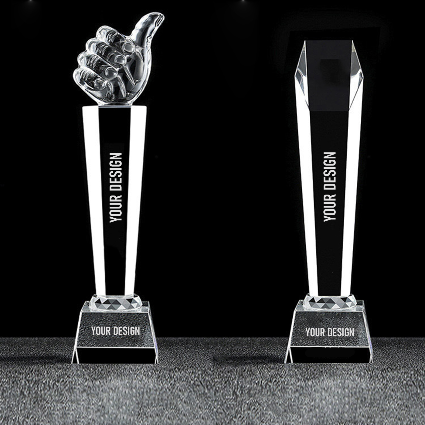 Engraved Crystal Thumbs Up Trophy