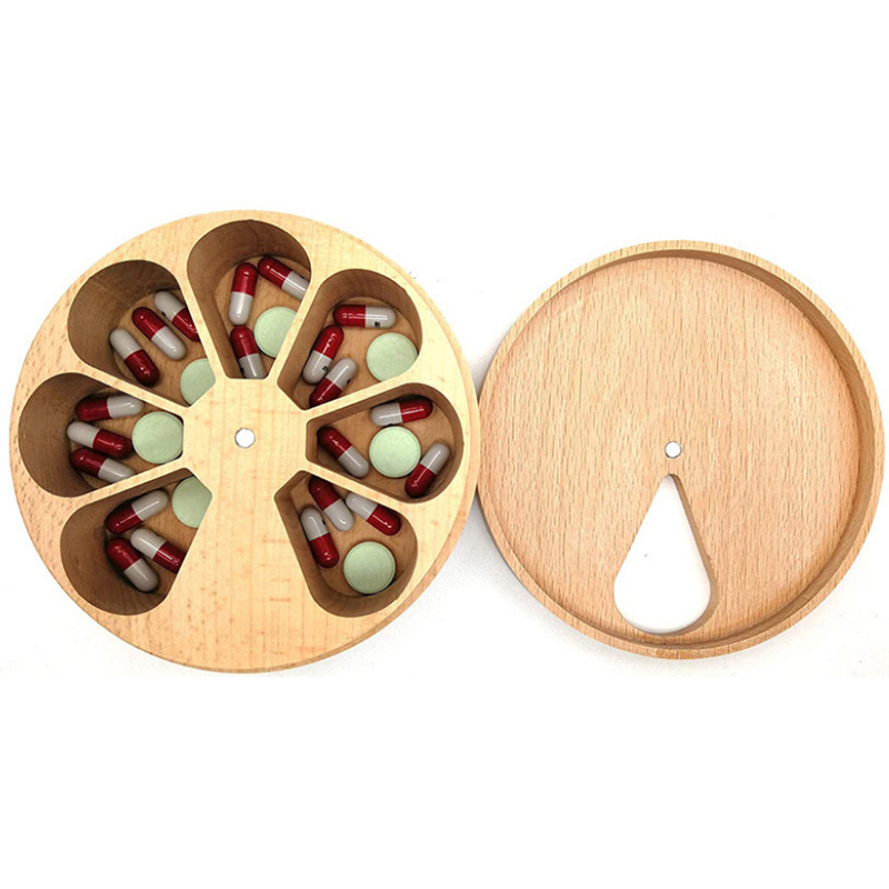 Custom Beech Wood Pill Organizer Box