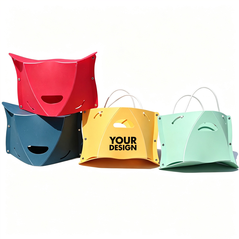 Foldable Outdoor Stool With Carry Basket 