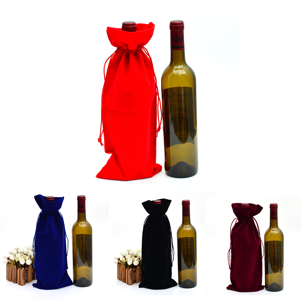Custom Drawstring Flannel Wine Bottle Bag